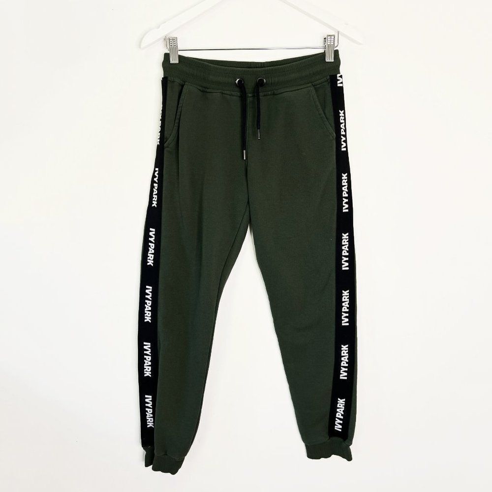 Ivy Park Green Jogger Sweatpants with Spell Out Side Stripe